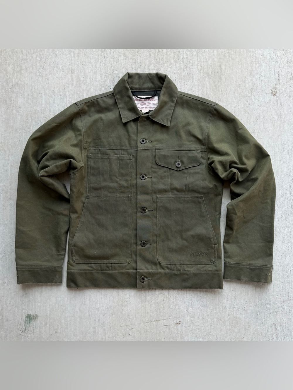 Filson Tin Cloth Cruiser Jacket Men Size XS Waved Cotton Olive  Short Lined